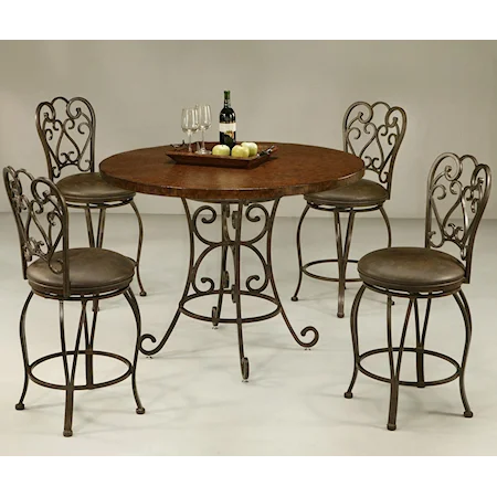 5 Piece Round Hammered Metal Top Table & 26" Counter Stool Set